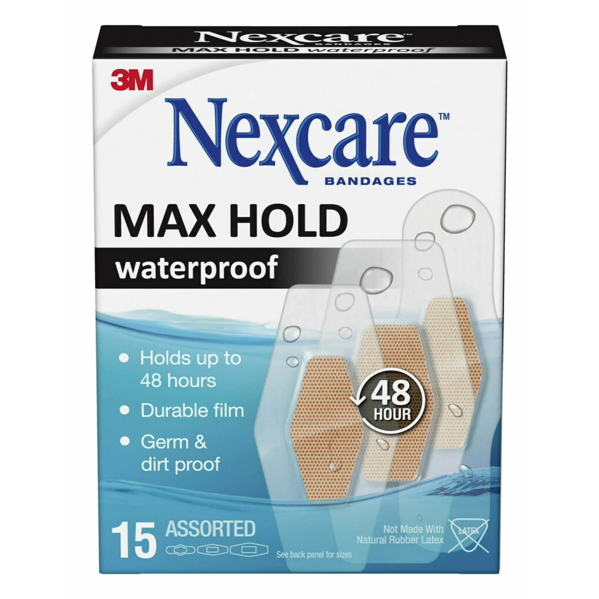 3M Nexcare Max Hold Waterproof Assorted Bandages 15ct