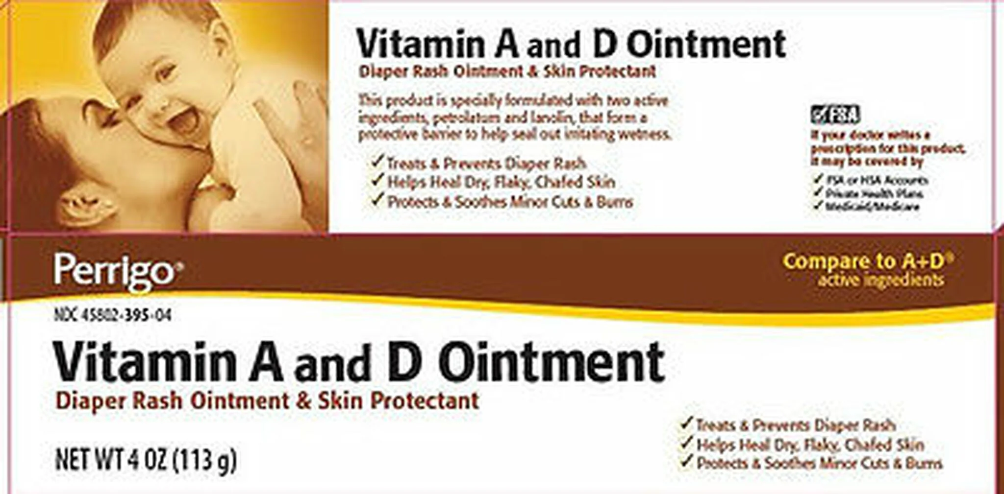 Perrigo Vitamin A and D Ointment, Skin Protectant, 4 oz
