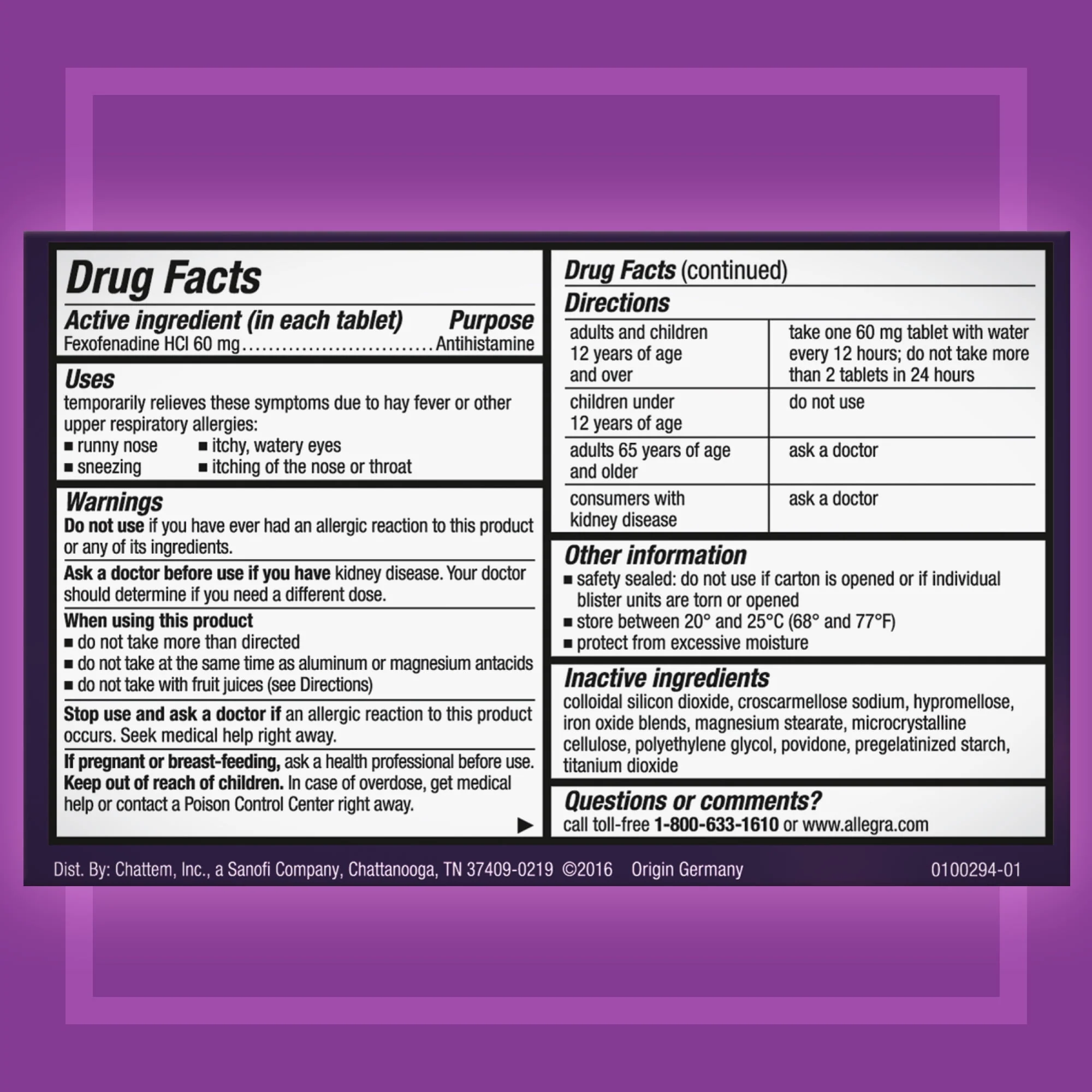 Allegra Allergy 12 Hour 60mg Tablets 24ct - Image 3