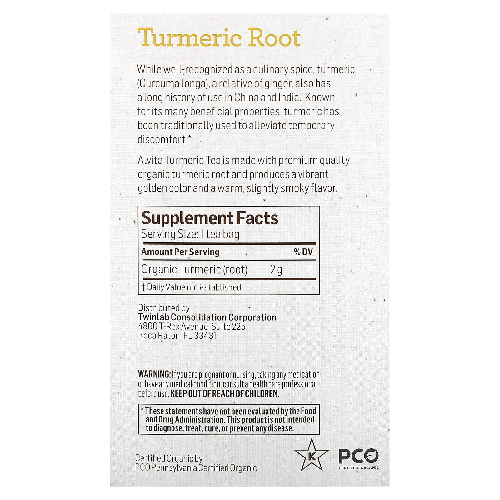 Alvita Turmeric Root Tea Bags 16 ct - Image 2