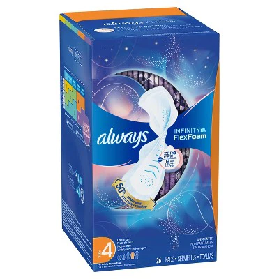 Always Infinity Feminine Pads with Wings, Size 4, Overnight, 26 CT - Image 4