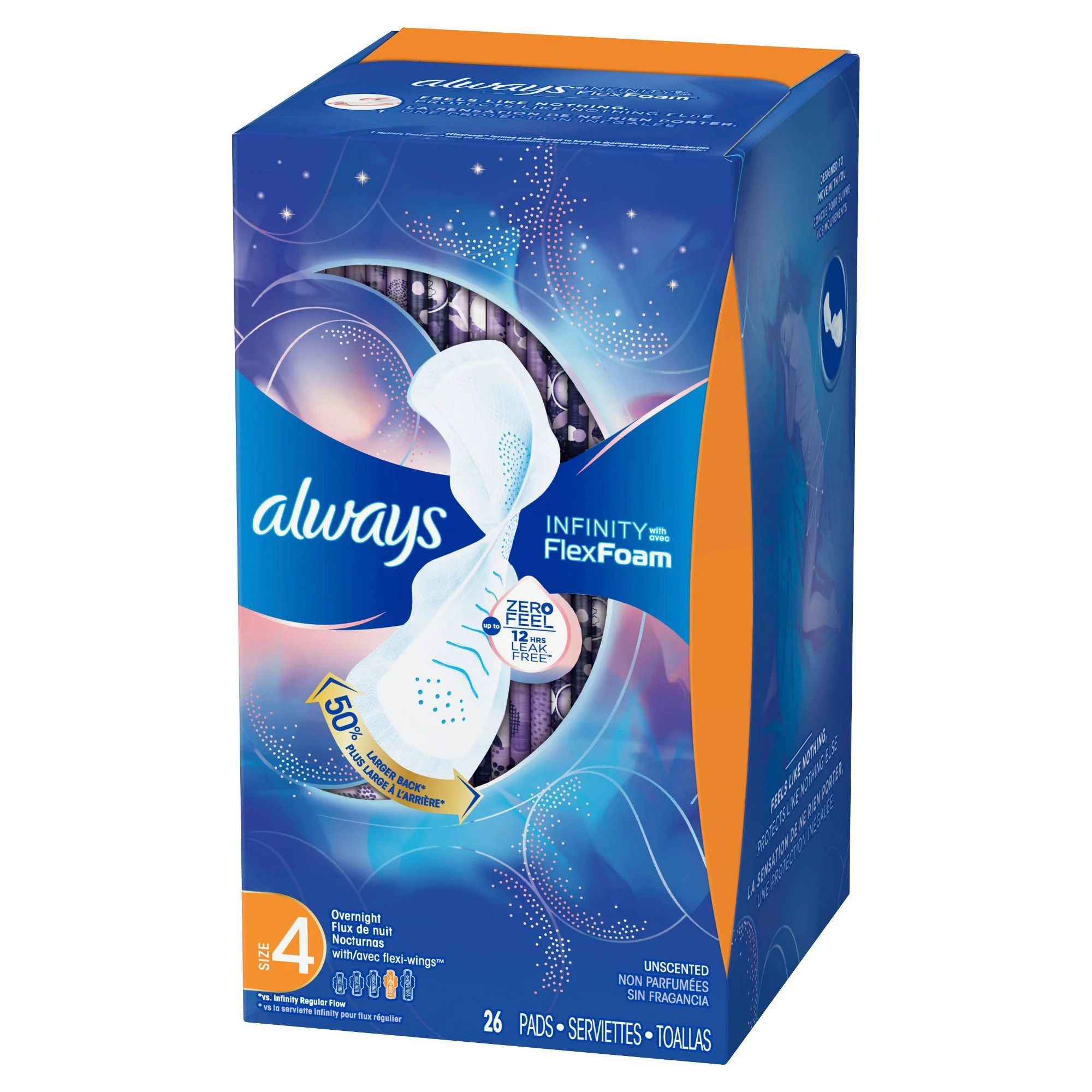 Always Infinity Feminine Pads with Wings, Size 4, Overnight, 26 CT - Image 6