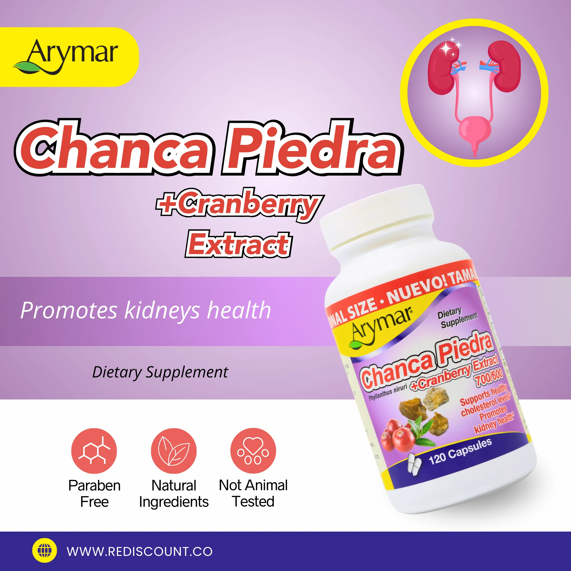 Arymar Chanca-Piedra + Cranberry Capsules 120ct - Image 2