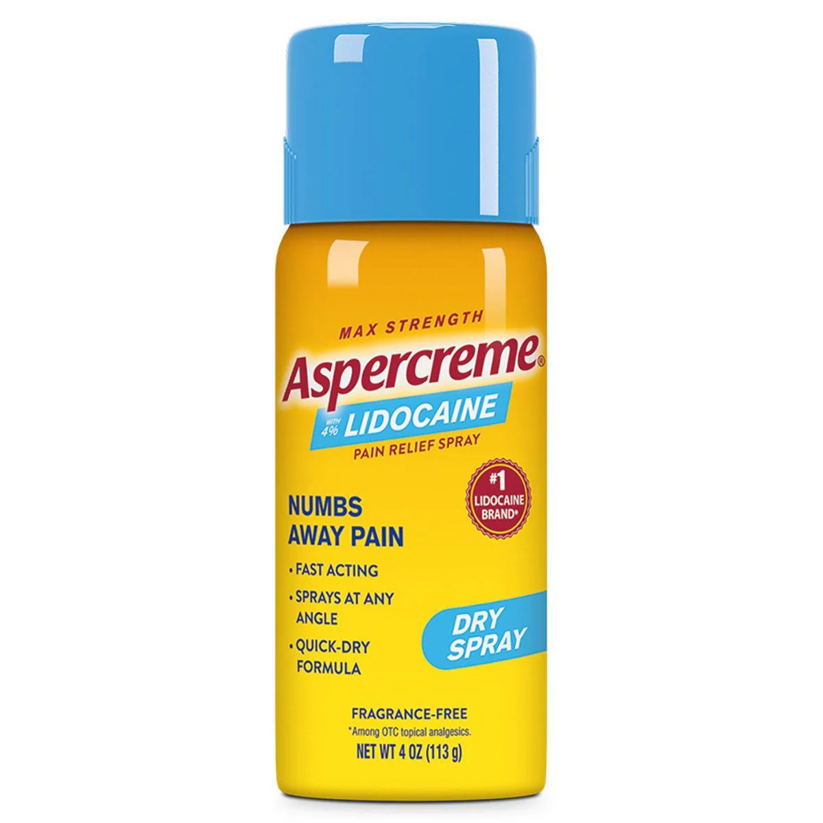 Aspercreme Odor Free Max Strength Lidocaine Pain Relief Dry Spray, 4 Oz