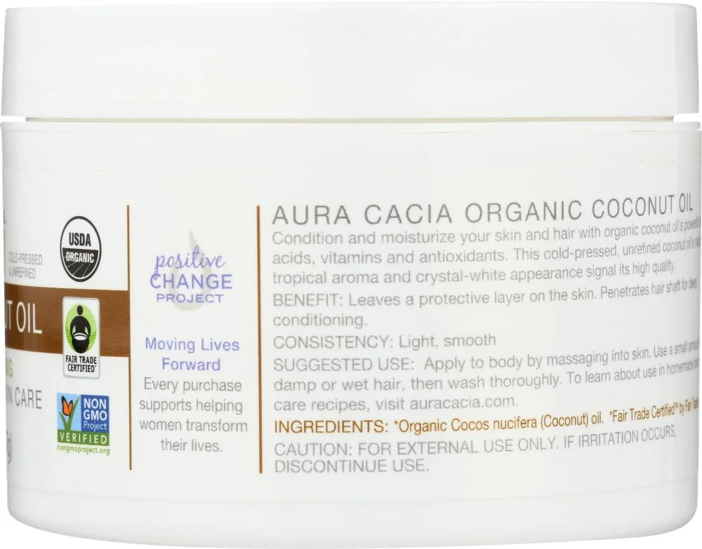 Aura Cacia Certified Organic Unrefined Coconut Oil, Fair Trade Certified | 6.25 fl. oz. | Cocos nucifera - Image 2
