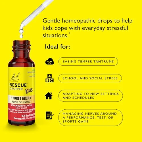 Bach, Rescue® Dropper Kids, Stress Relief, for Ages 2 & up, Strawberry, 0.35 Fl Oz (10 Ml) - Image 4
