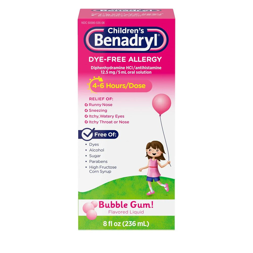 Benadryl Childrens Allergy Dye Free Bubble Gum 8oz