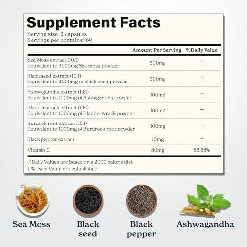 Better Alt Irish Sea Moss with Black Seed Oil, Ashwagandha & Black Pepper 120 Capsules - Image 8