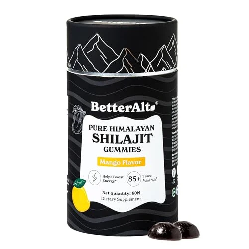 Betteralt Himalayan Pure Shilajit Gummies - 85+ Trace Minerals for Energy & Immunity Mango 60 Gummies