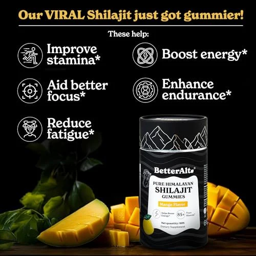 Betteralt Himalayan Pure Shilajit Gummies - 85+ Trace Minerals for Energy & Immunity Mango 60 Gummies - Image 5