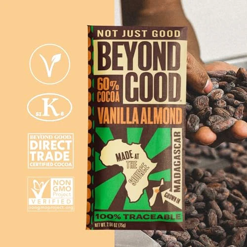 Beyond Good Chocolate Bars | Vanilla Almond Dark Chocolate | Organic, Direct Trade, Vegan, Non-GMO | Single Origin Madagascar Dark Chocolate - Image 2