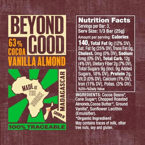 Beyond Good Chocolate Bars | Vanilla Almond Dark Chocolate | Organic, Direct Trade, Vegan, Non-GMO | Single Origin Madagascar Dark Chocolate - Image 6