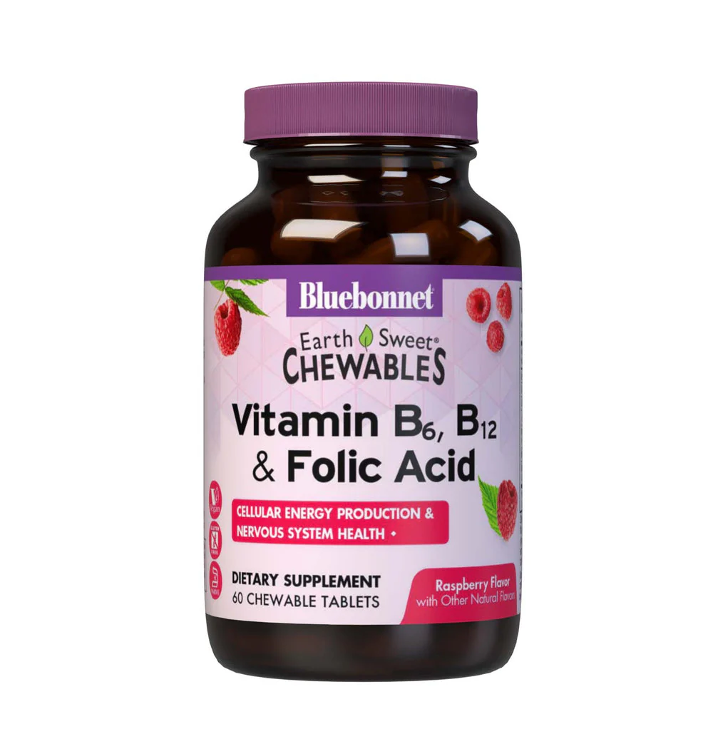 Bluebonnet Earth Sweet Vitamin B6 B12 & Folic Acid Chewables 60ct