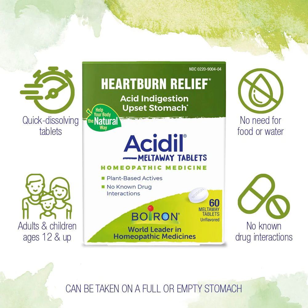 Boiron Acidil, Homeopathic Medicine for Heartburn Relief, Acid Indigestion, Upset Stomach, 60 Tablets - Image 3