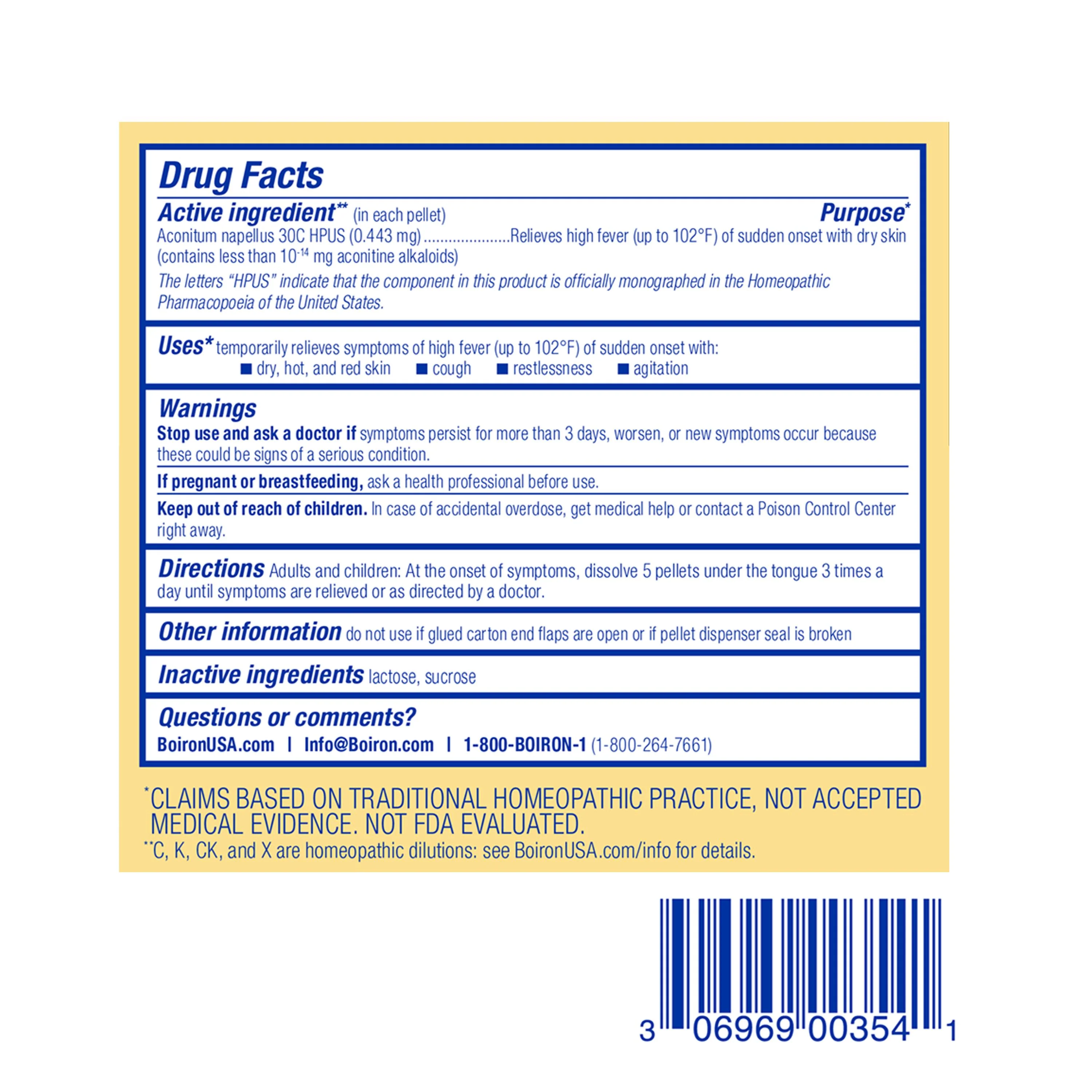 Boiron Aconitum Napellus 30C Bonus Pack Fever Relief, Fever (up to 102¡F) of Sudden Onset, 3 x 80 Pellets - Image 2