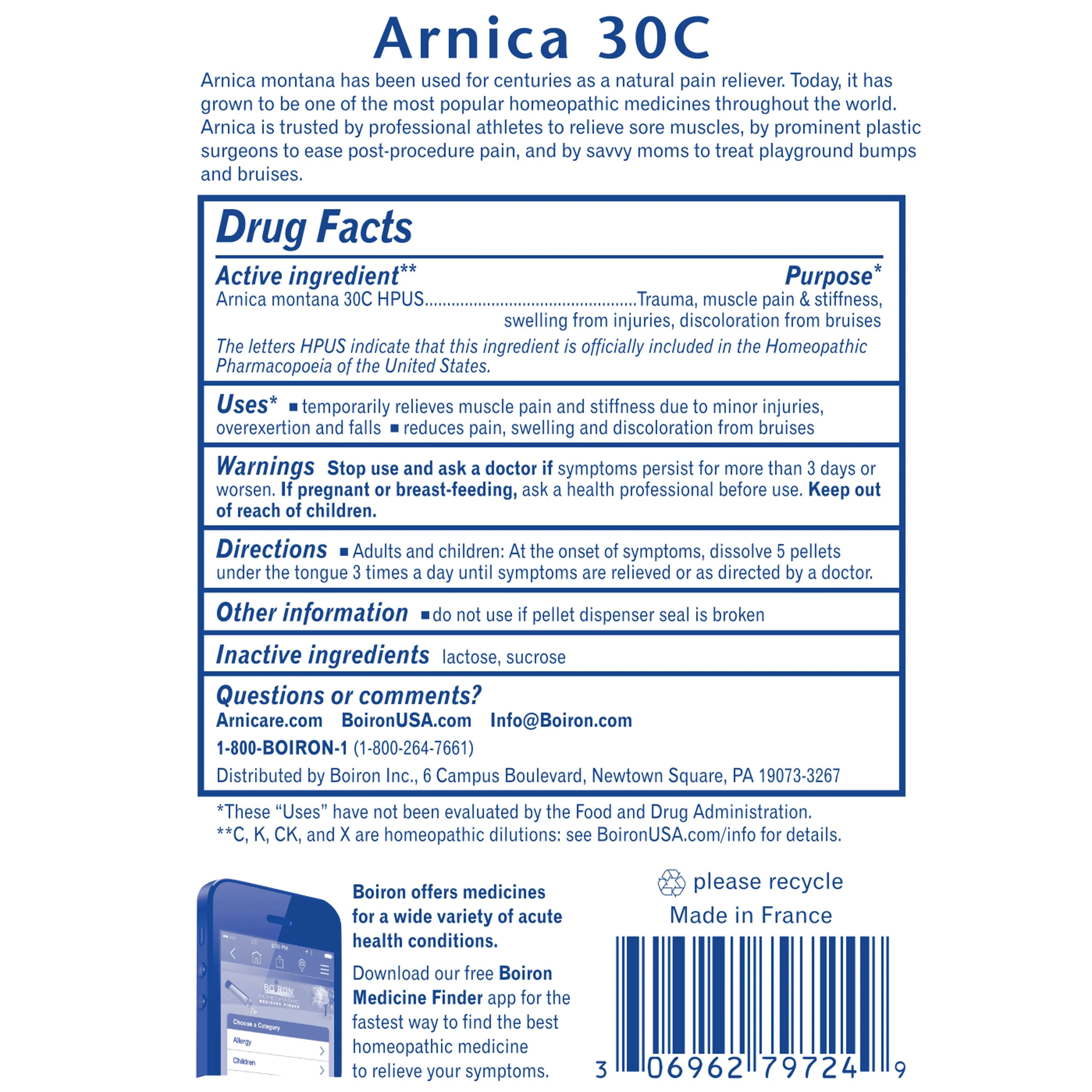 Boiron Arnica 30C Bonus Pack, Homeopathic Medicine for Pain Relief, Muscle Pain & Stiffness, Swelling from Injuries, Bruises, 3 x 80 Pellets - Image 2