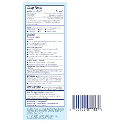 Boiron Arnicare Arthritis Cream Pain Relief Pump 4.2 Oz - Image 8