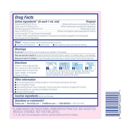 Boiron Camilia Bedtime Liquid Doses for Nighttime Teething Relief, Painful Gums, Restlessness, and Irritability - 30 Count - Image 6