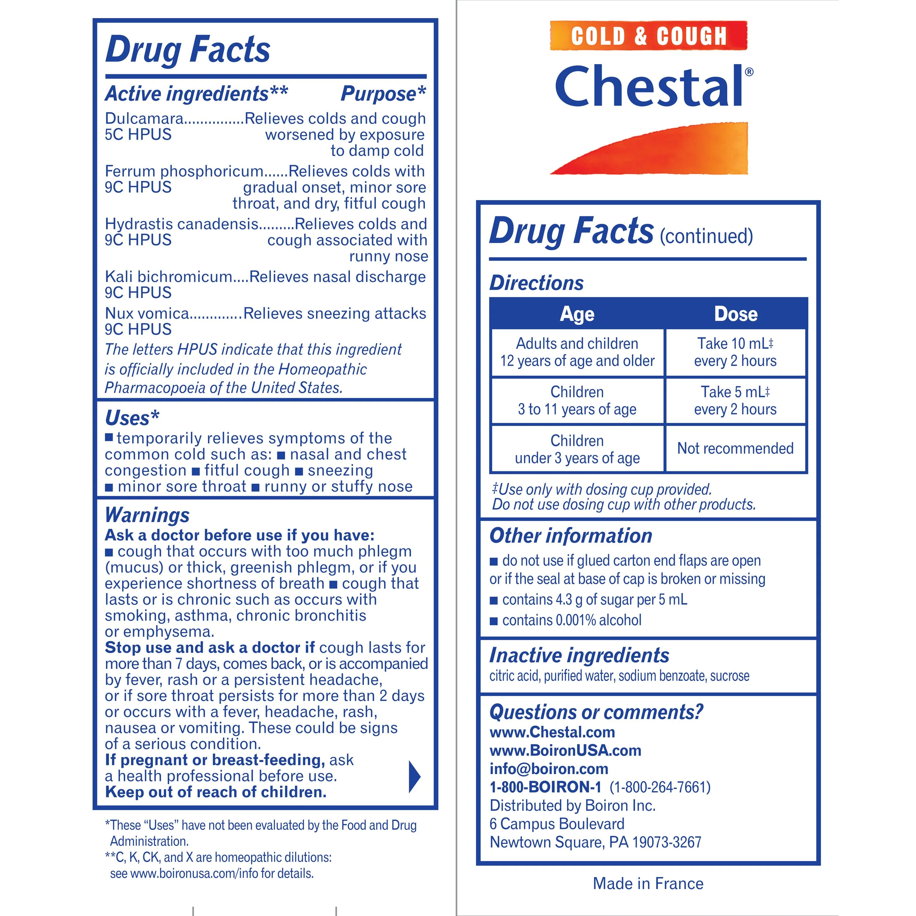 Boiron Chestal Cold & Cough, Homeopathic Medicine for Multi-Symptom Formula for Nasal & Chest Congestion, Cough, Runny Nose, 6.7 fl oz - Image 2