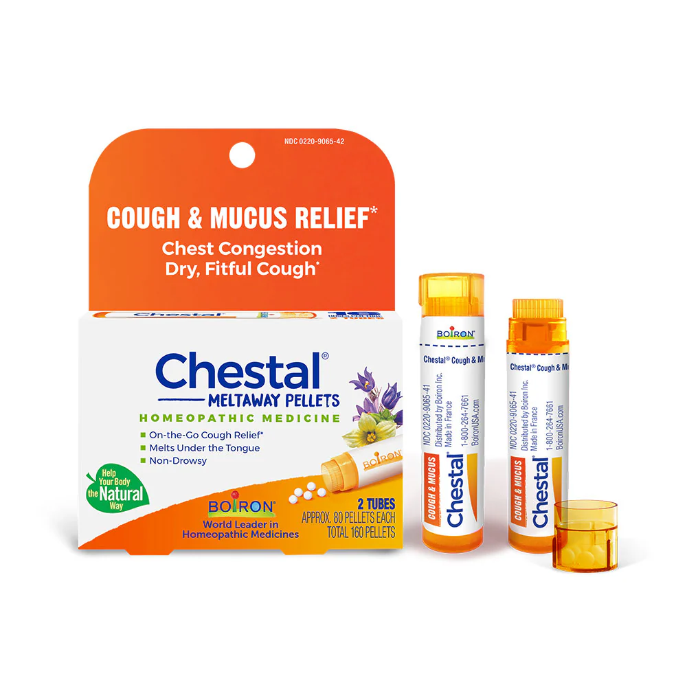 Boiron Chestal, Homeopathic Medicine for Cough & Mucus Relief, Chest Congestion, Dry, Fitful Cough, 2 x 80 Pellets