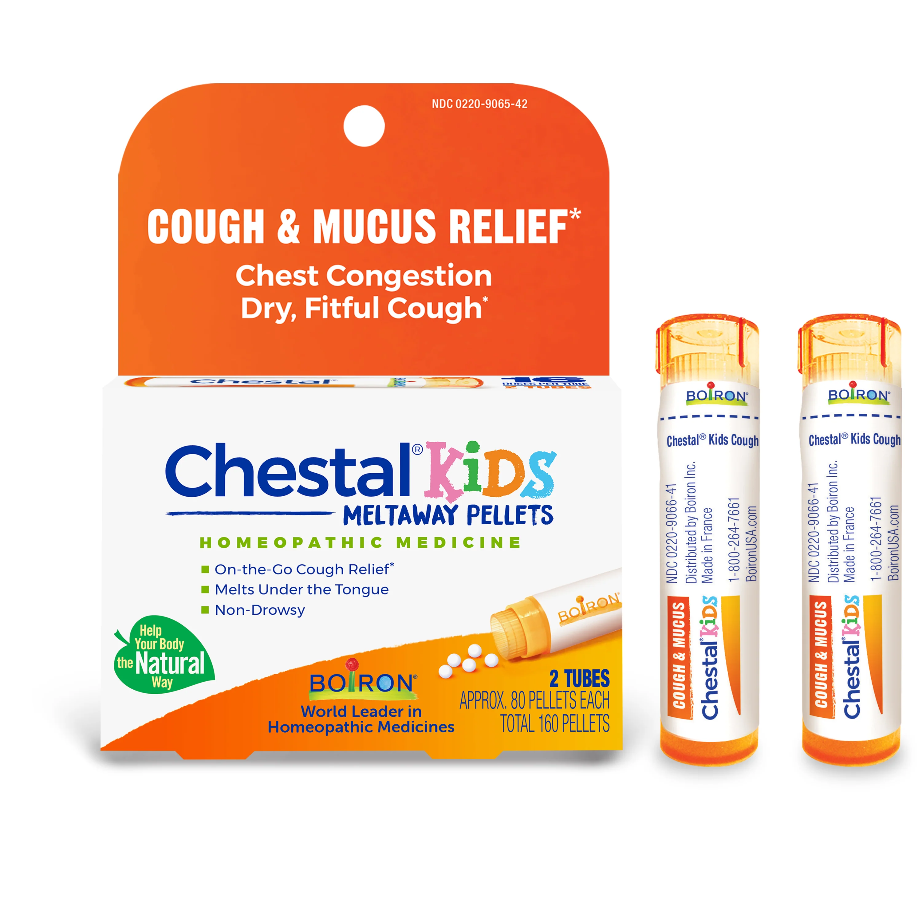 Boiron Chestal Kids, Homeopathic Medicine for Cough & Mucus Relief, Chest Congestion, Dry, Fitful Cough, 2 x 80 Pellets