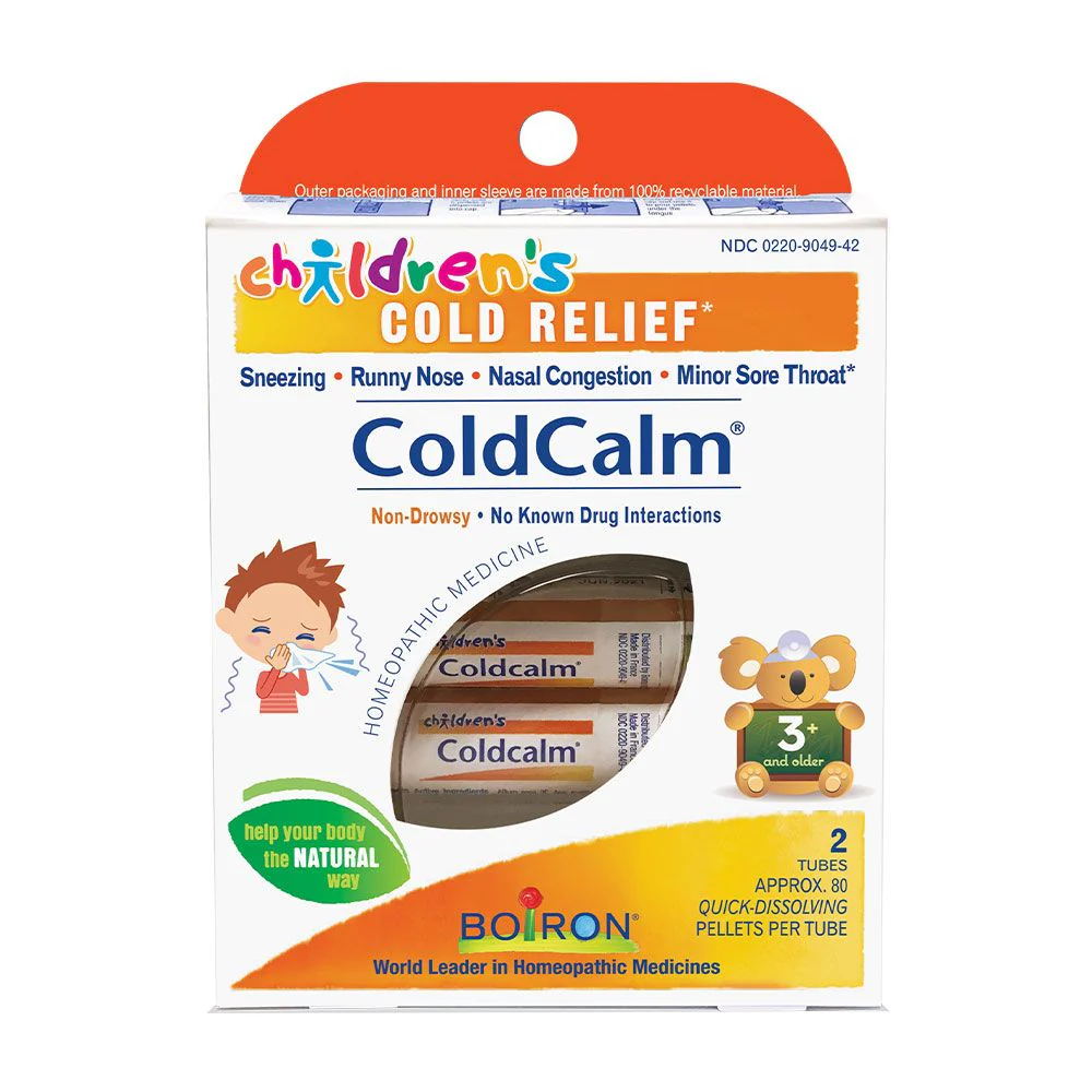 Boiron Childrens ColdCalm, Homeopathic Medicine for Cold Relief, Sneezing, Runny Nose, Nasal Congestion, Minor Sore Throat, 2 x 80 Pellets