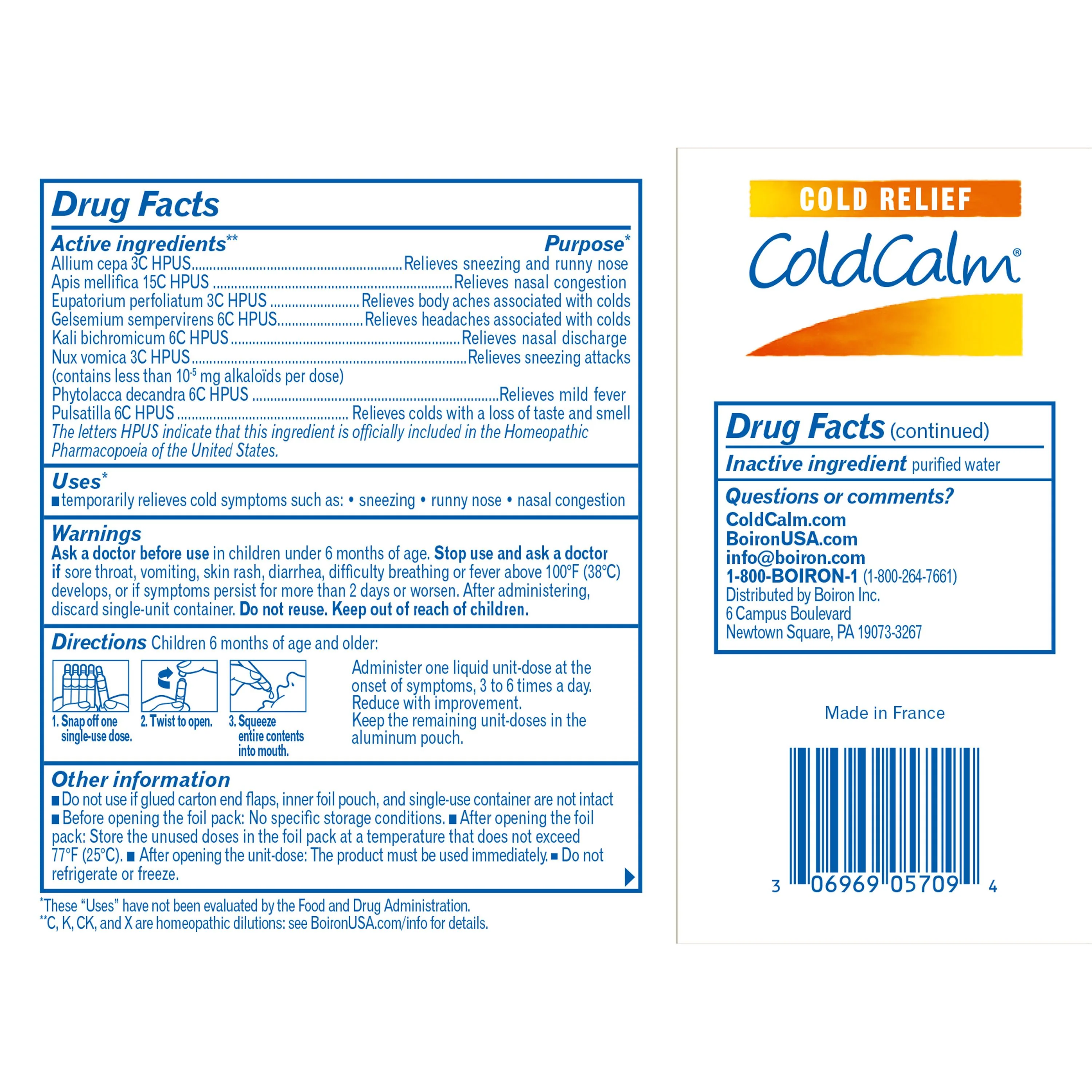 Boiron ColdCalm Baby, Homeopathic Medicine for Cold Relief, Sneezing, Runny Nose, Nasal Congestion, 30 Single Liquid Doses - Image 2