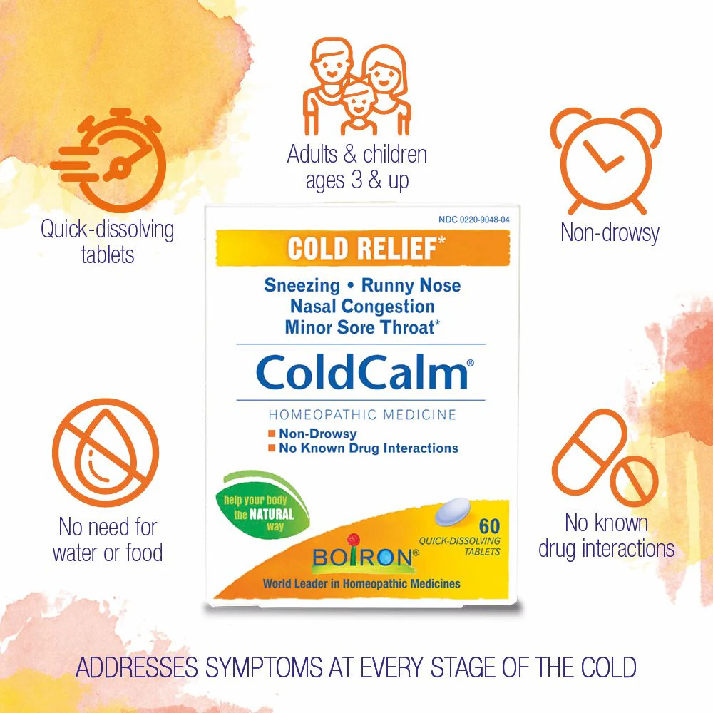 Boiron ColdCalm, Homeopathic Medicine for Cold Relief, Sneezing, Runny Nose, Nasal Congestion, Minor Sore Throat, 60 Tablets - Image 3