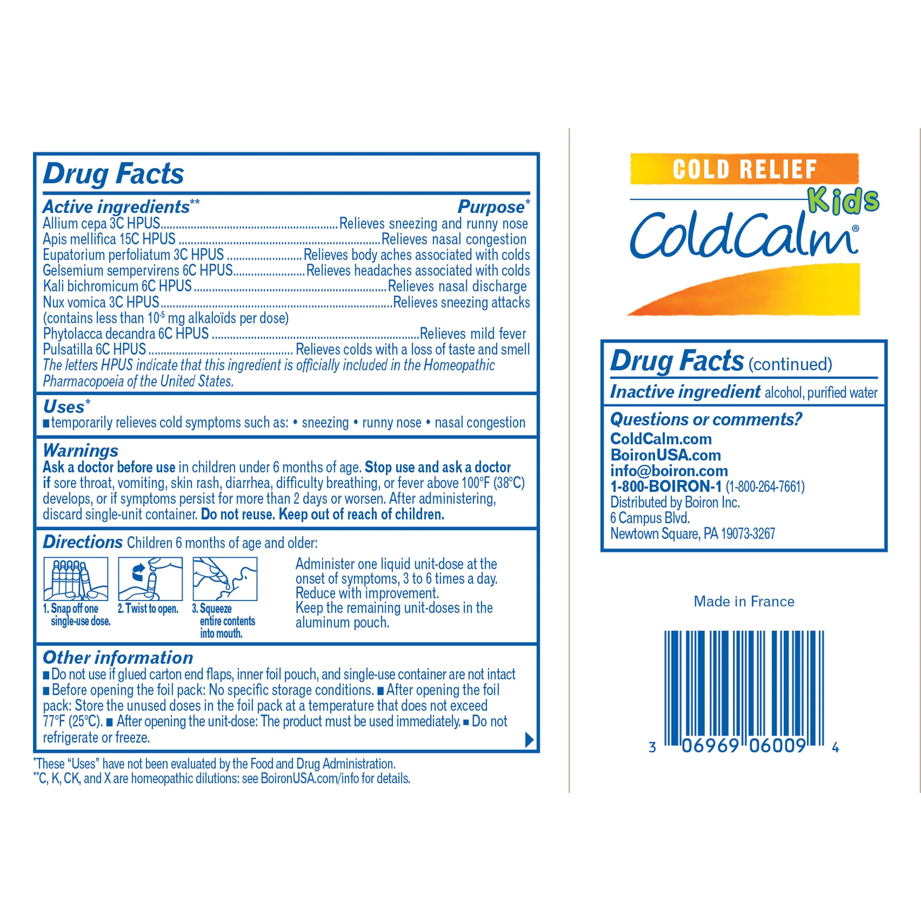 Boiron ColdCalm Kids, Homeopathic Medicine for Cold Relief, Sneezing, Runny Nose, Nasal Congestion, 30 Single Liquid Doses - Image 2