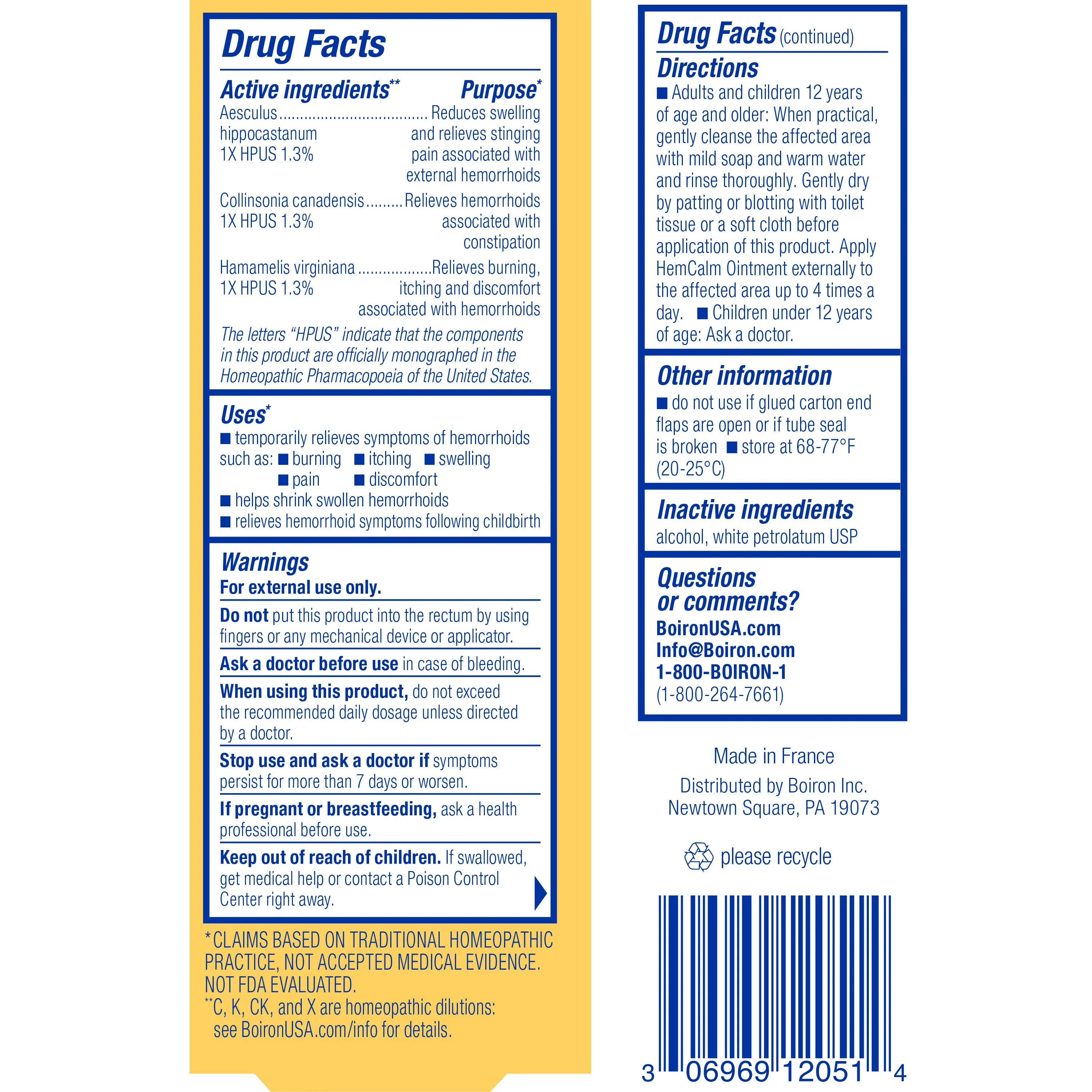 Boiron HemCalm, Homeopathic Medicine for Hemorrhoid Relief, Burning, Itching, Pain, Discomfort, 1 oz Ointment - Image 2