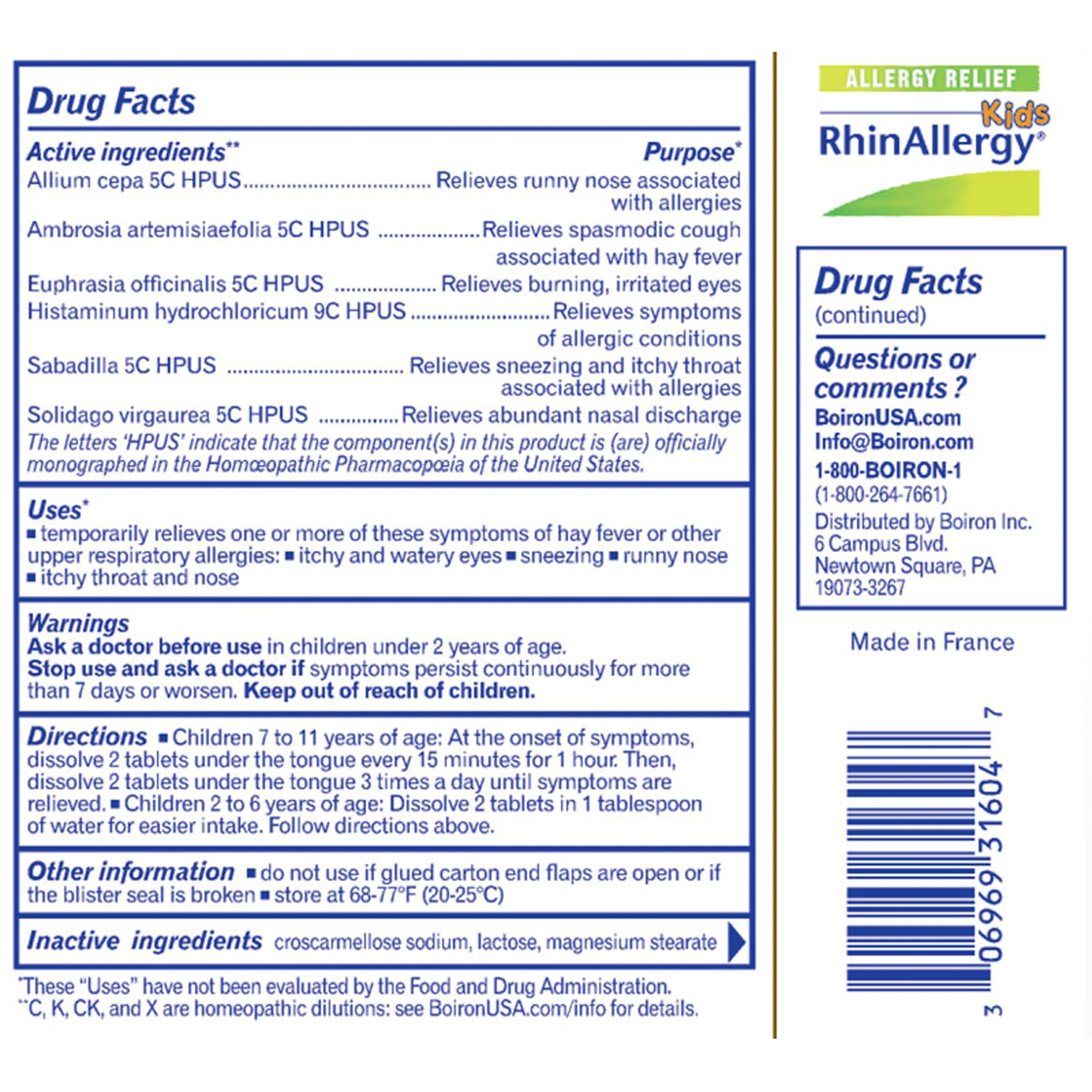 Boiron RhinAllergy Kids, Homeopathic Medicine for Allergy Relief, Sneezing, Runny Nose, Itchy Throat & Nose, 60 Tablets - Image 2