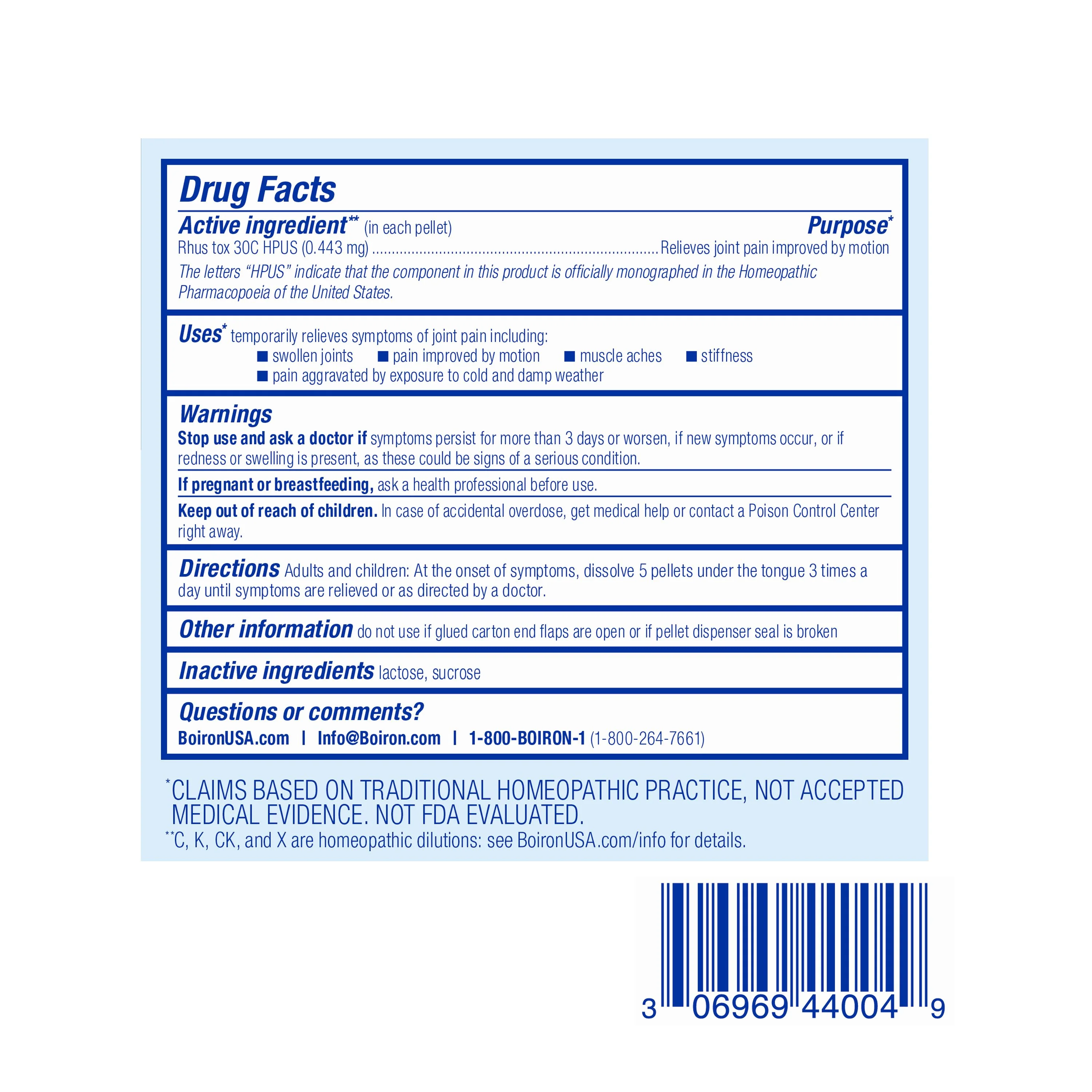 Boiron Rhus Tox 30C Bonus Pack, Homeopathic Medicine for Joint Pain Relief, Painful Joints, Stiffness, Weather-Related Aches, 3 x 80 Pellets - Image 2