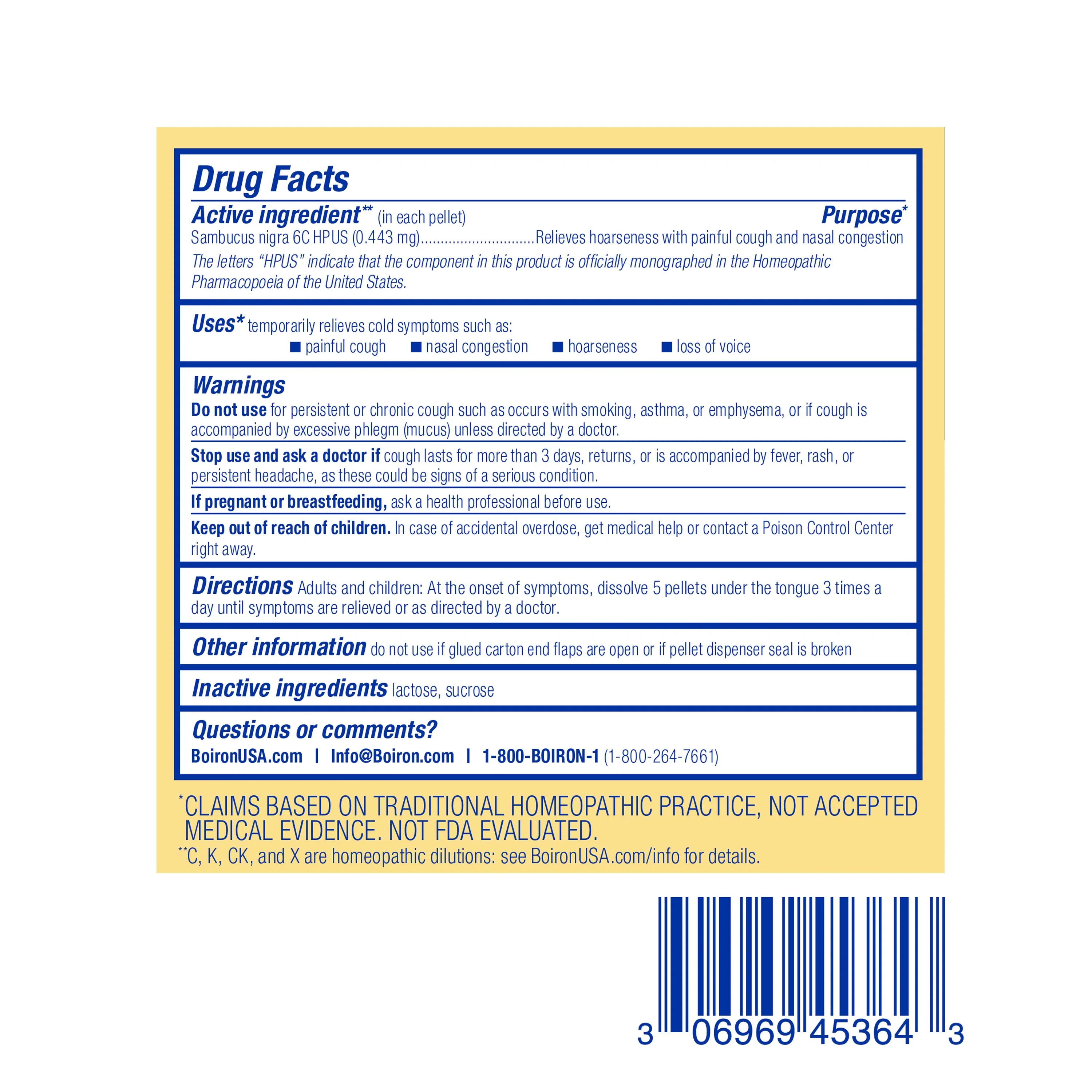 Boiron Sambucus Nigra 6C Bonus Pack, Homeopathic Medicine for Cough & Cold Relief, Painful Cough, Hoarseness, Nasal Congestion, 3 x 80 Pellets - Image 2