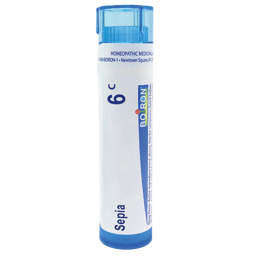 Boiron Sepia 6C relieves bloating and lower back pain during menstruation, 80 Pellets