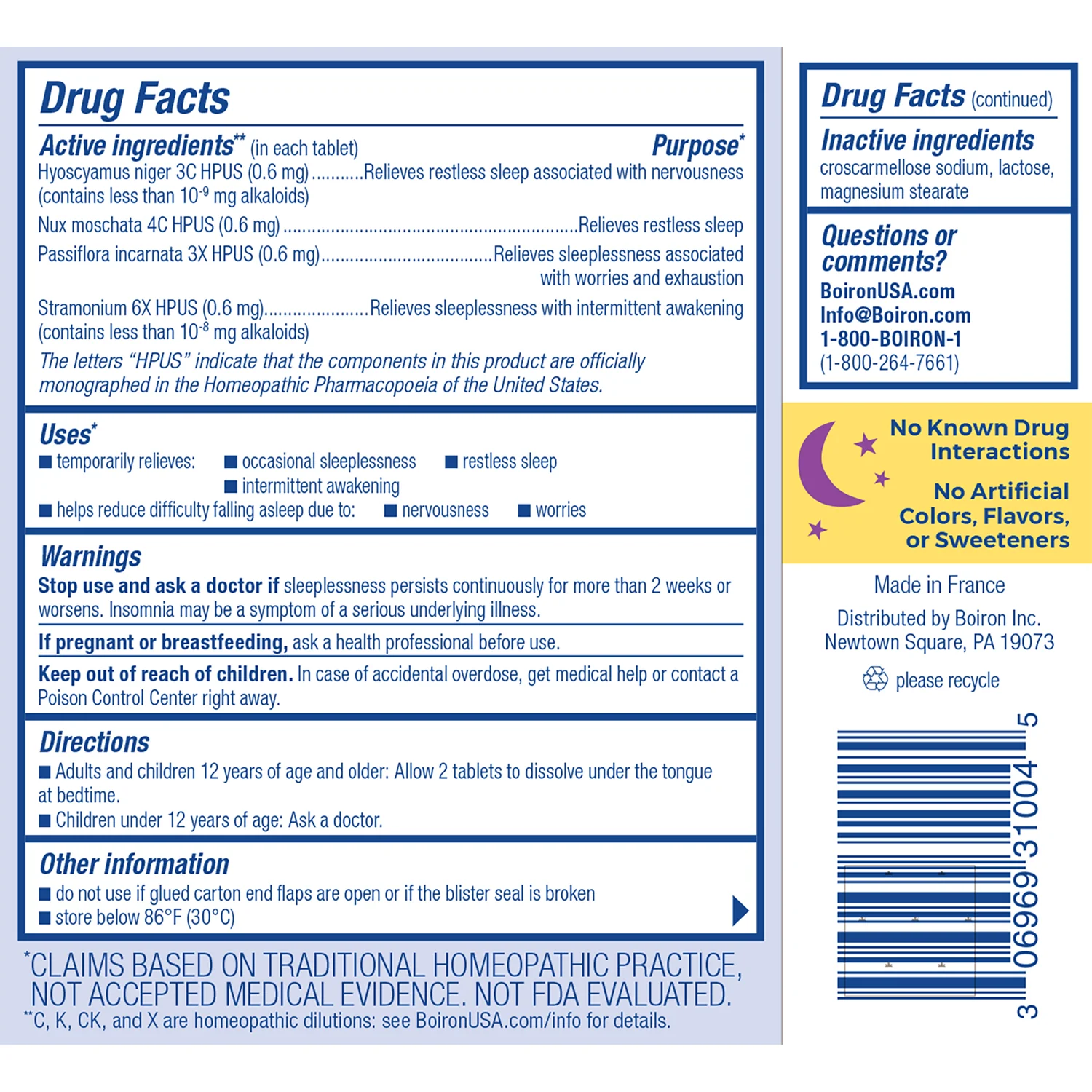 Boiron SleepCalm, Homeopathic Medicine for Sleep Relief, Fall Asleep, Stay Asleep, Calms Restless Sleep, 60 Tablets - Image 2