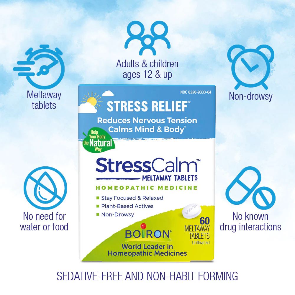 Boiron StressCalm, Homeopathic Medicine for Stress Relief, Reduces Nervous Tension, Calms Mind & Body, 60 Tablets - Image 4