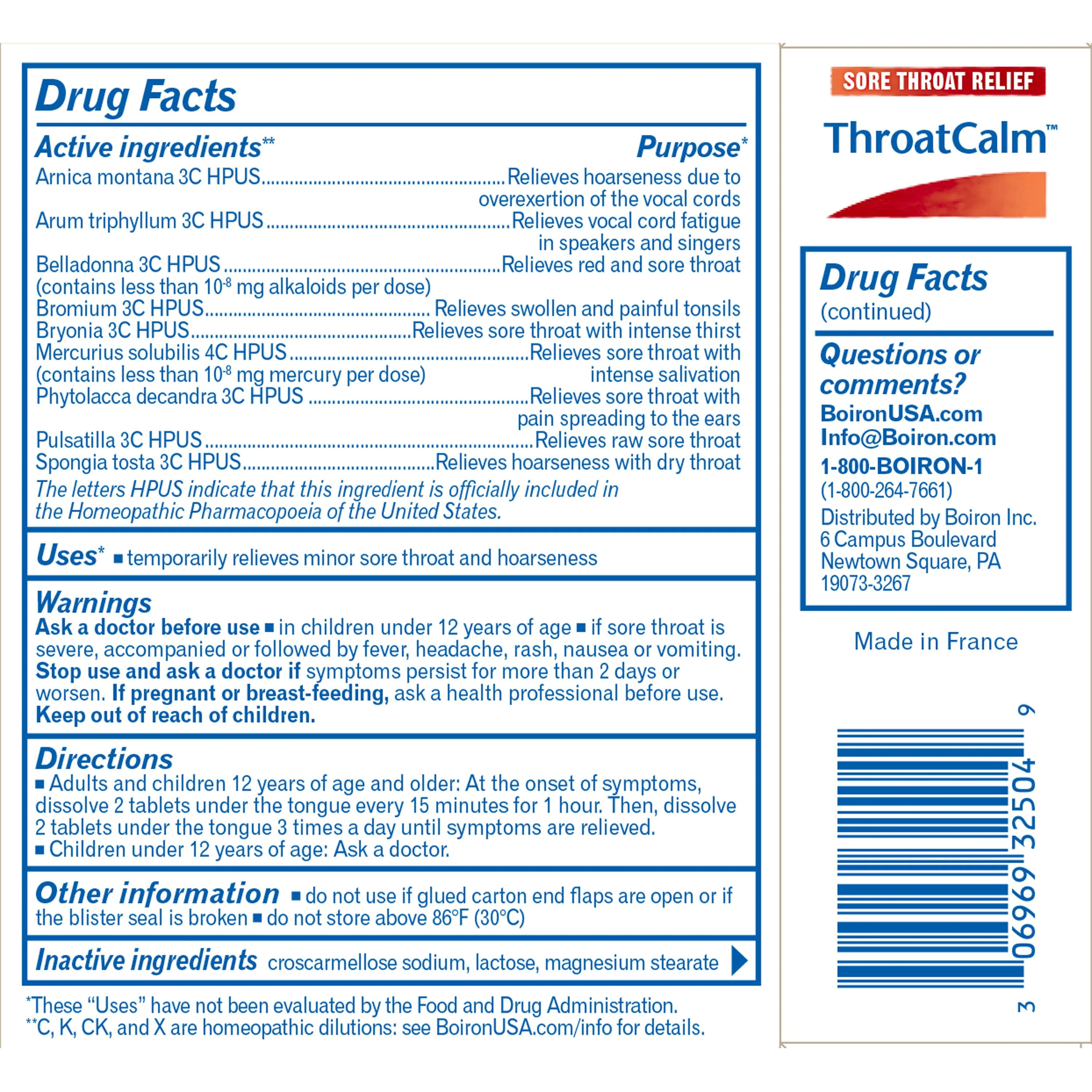 Boiron ThroatCalm, Homeopathic Medicine for Sore Throat Relief, Hoarseness, Red, Dry and Sore Throat, 60 Tablets - Image 2