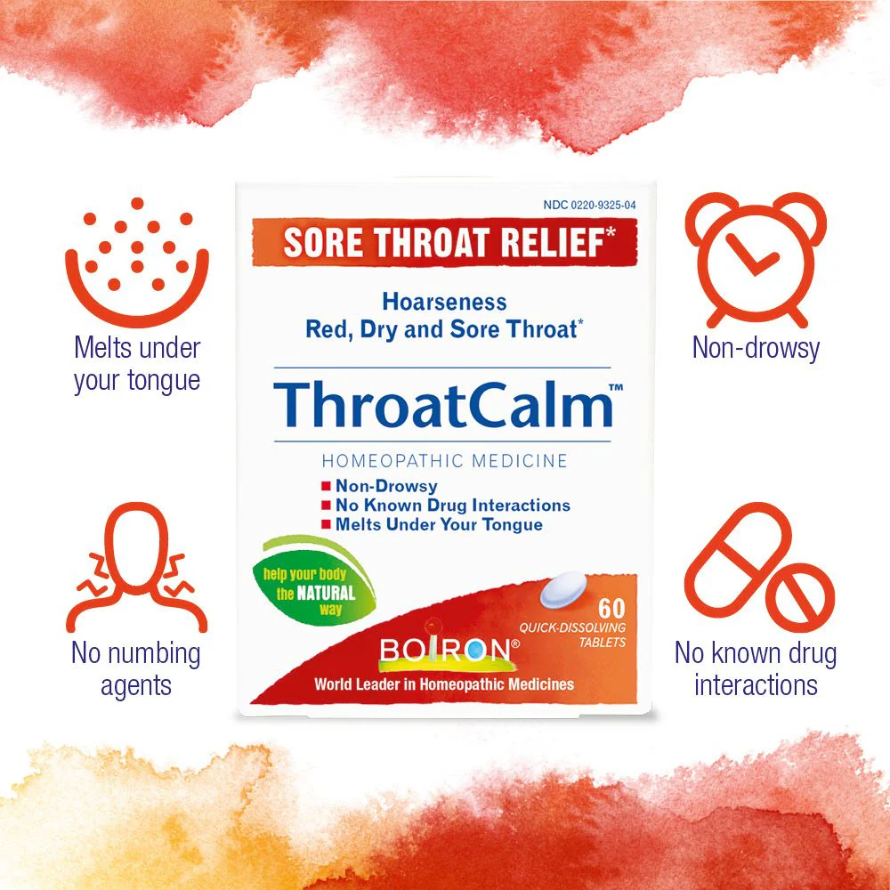 Boiron ThroatCalm, Homeopathic Medicine for Sore Throat Relief, Hoarseness, Red, Dry and Sore Throat, 60 Tablets - Image 3