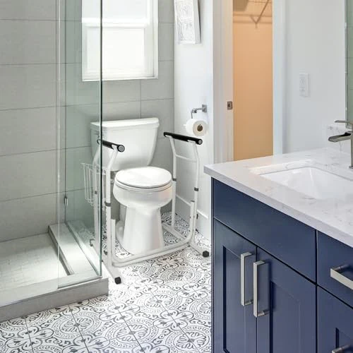 Carex Toilet Safety Rails for Seniors, Adjustable Toilet Safety Frame and Toilet Rails with Handles for Elderly and Disabled, Stand Alone Toilet Safet - Image 2