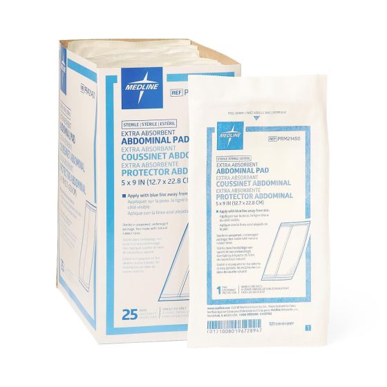 Medline Caring Abdominal Pads 5" x 9" 25ct Prm21450