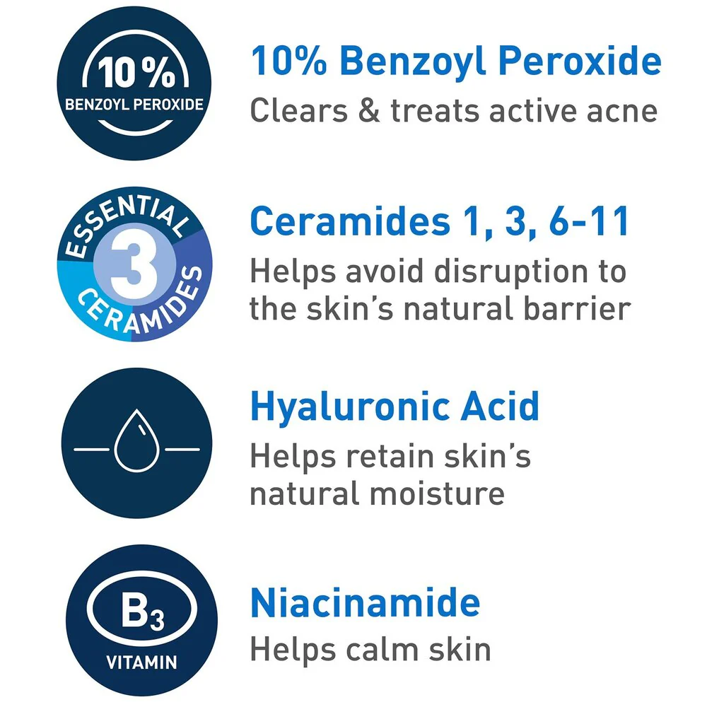 Cerave Acne Foaming 10% Benzoyl Peroxide Cleanser 5oz - Image 2