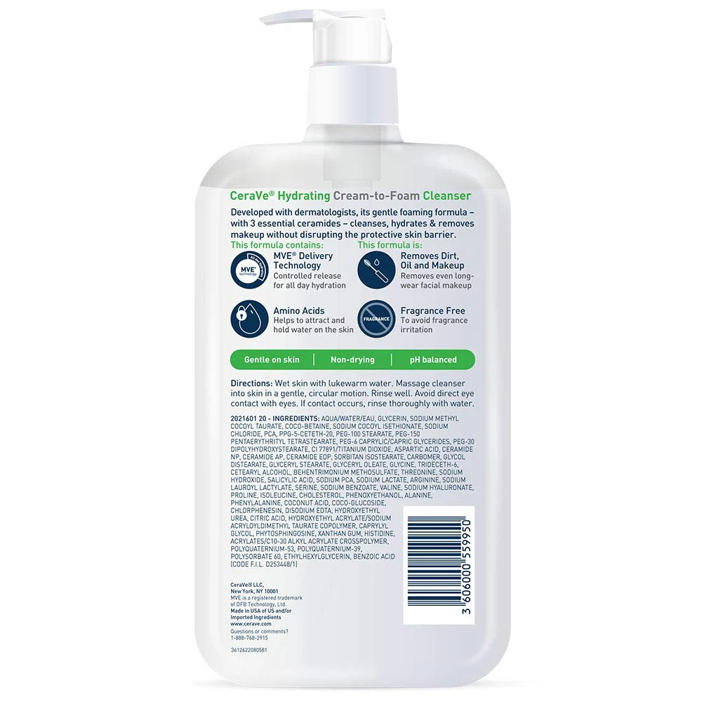 CERAVE HYDRATING CREAM TO FOAM CLEANSER 12 Oz - Image 2