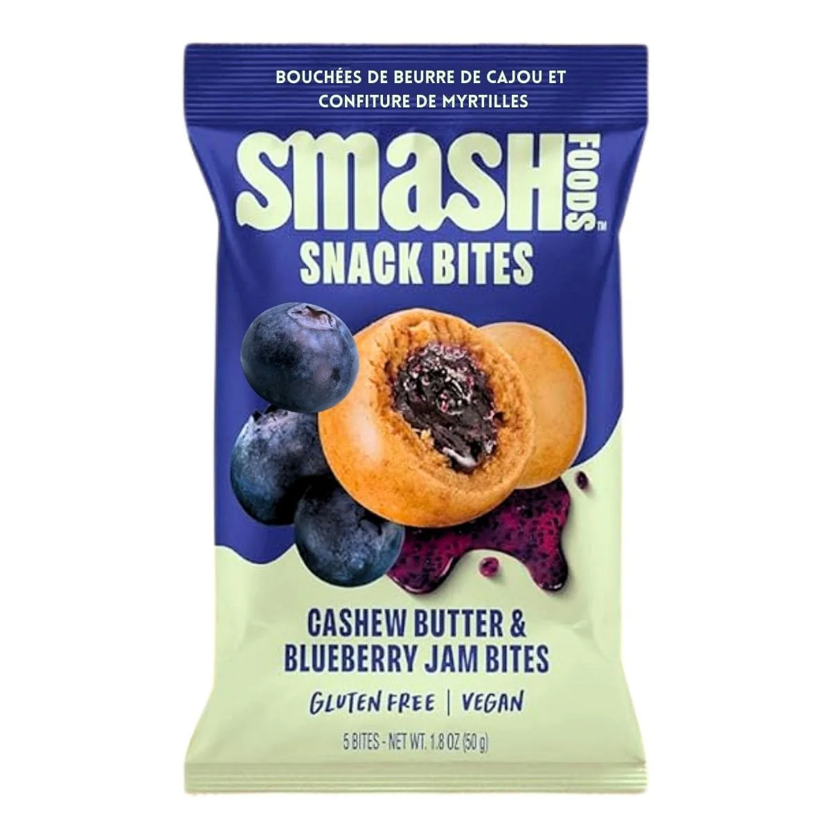 Chia Smash Protein Superfood Snack Bites Cashew Butter + Blueberry Jam, 5 Bites