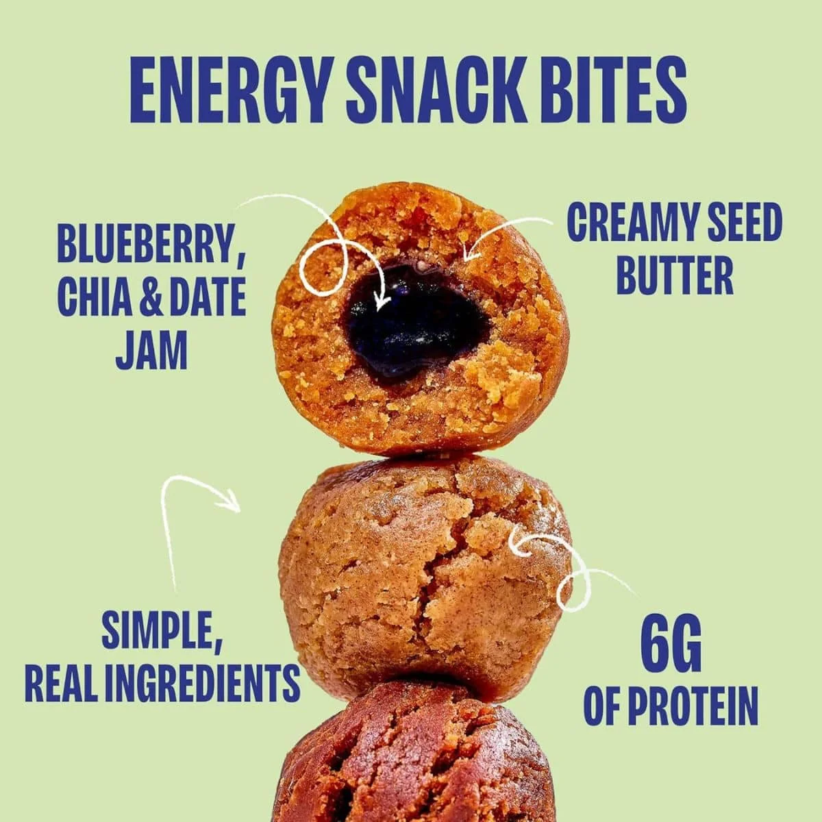 Chia Smash Protein Superfood Snack Bites Cashew Butter + Blueberry Jam, 5 Bites - Image 3