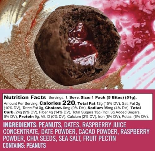 Chia Smash Protein Superfood Snack Bites Choco Peanut Butter + Raspberry Jam, 5 Bites - Image 4