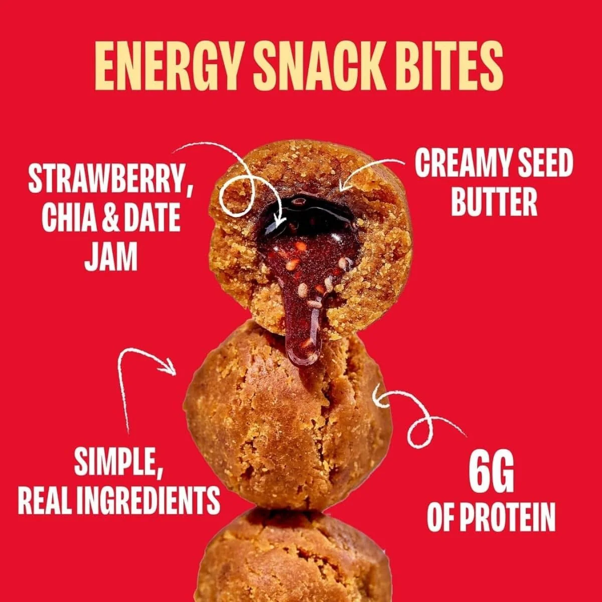 Chia Smash Protein Superfood Snack Bites Sunflower Butter + Strawberry Jam, 5 Bites - Image 3