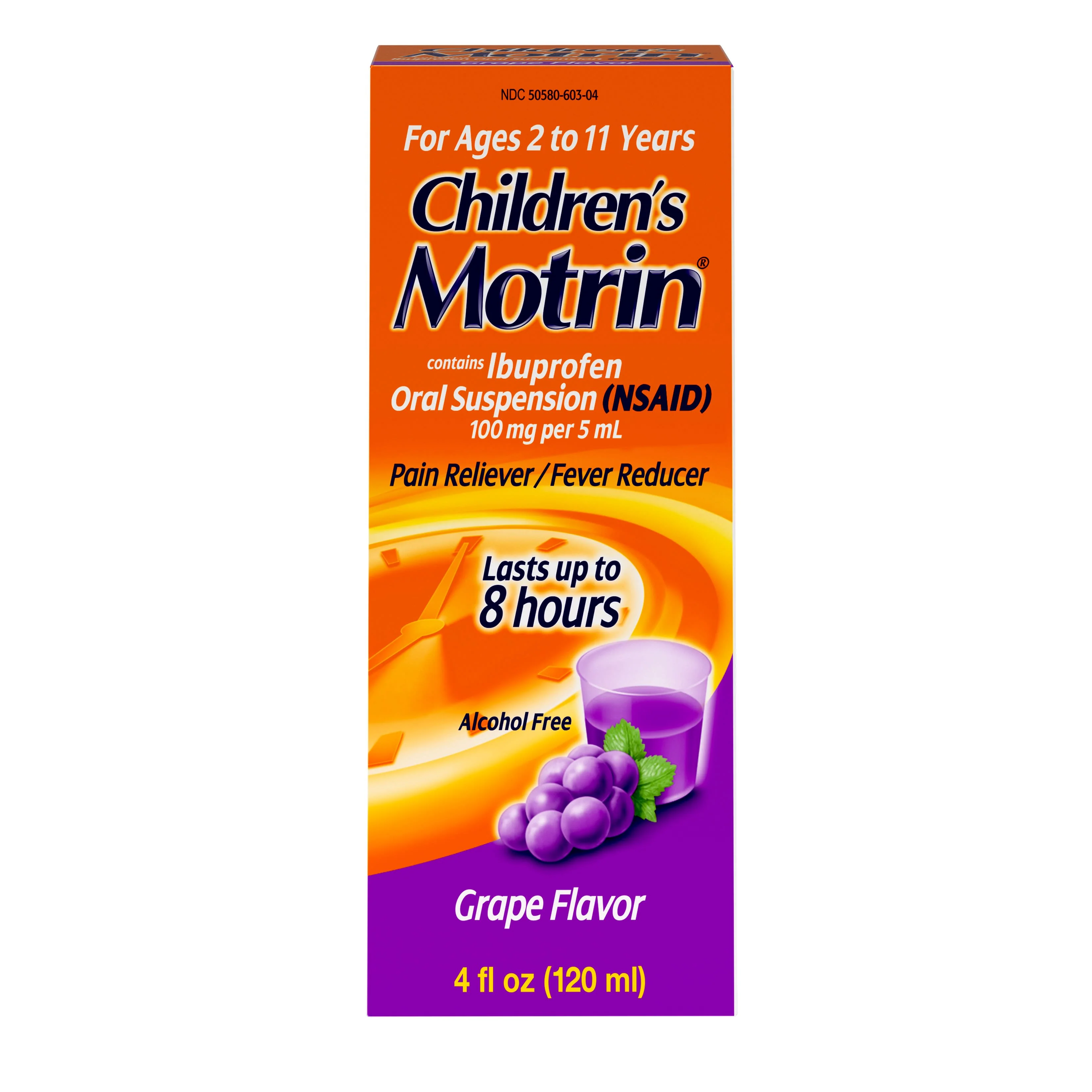 Children's Motrin Oral Suspension, Pain Relief, Ibuprofen, Grape Flavored, 4 Oz