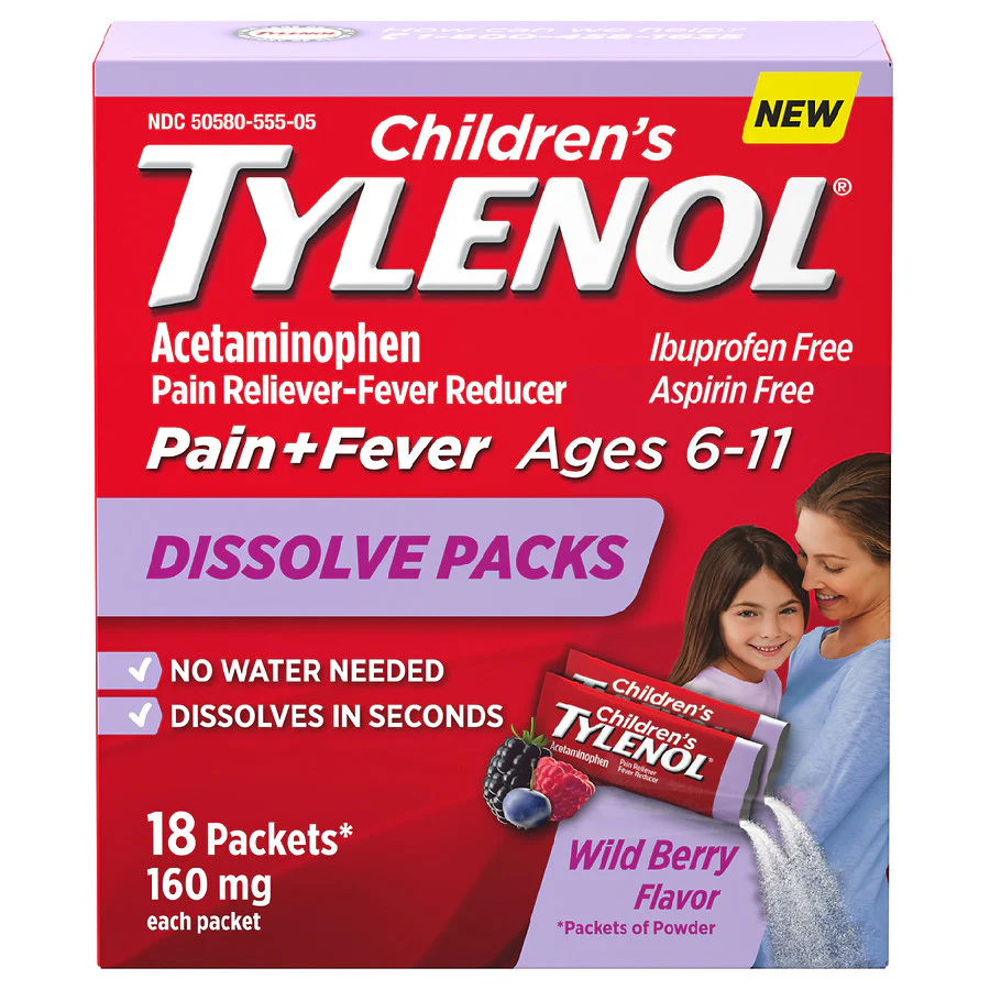 Children's TYLENOL Pain + Fever Ages 6-11 Dissolve Packs
