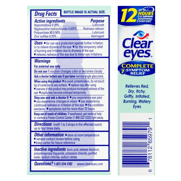 Clear Eyes Complete 7 Symptom Relief Eye Drops - 0.5 fl oz - Image 2