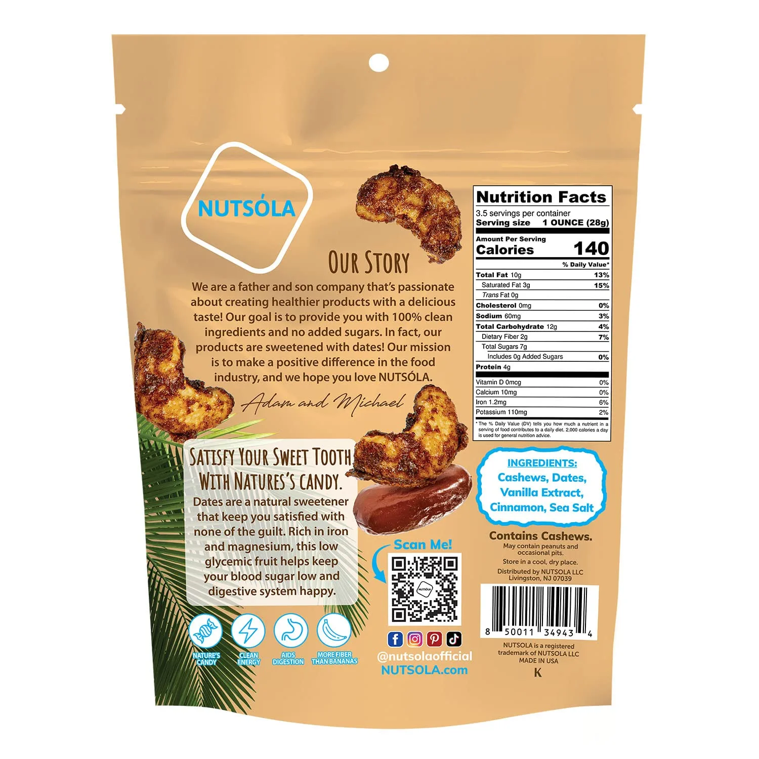Nutsola Vanilla Caramel Date Glazed Cashews 3.5oz - Image 2